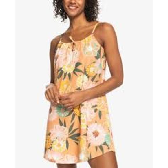 ROXY Golden Sunray Mini Slip Dress Size Medium / M Floral BEACH SURFER - Picture 1 of 5